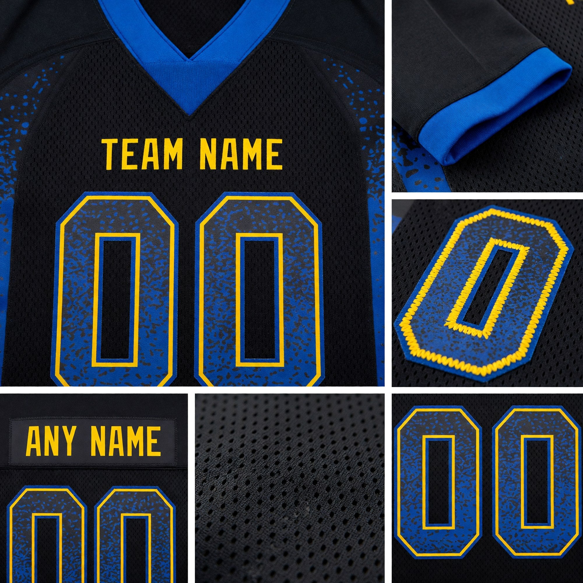 Custom Black Royal-Yellow Drift Fashion Football Jersey detail