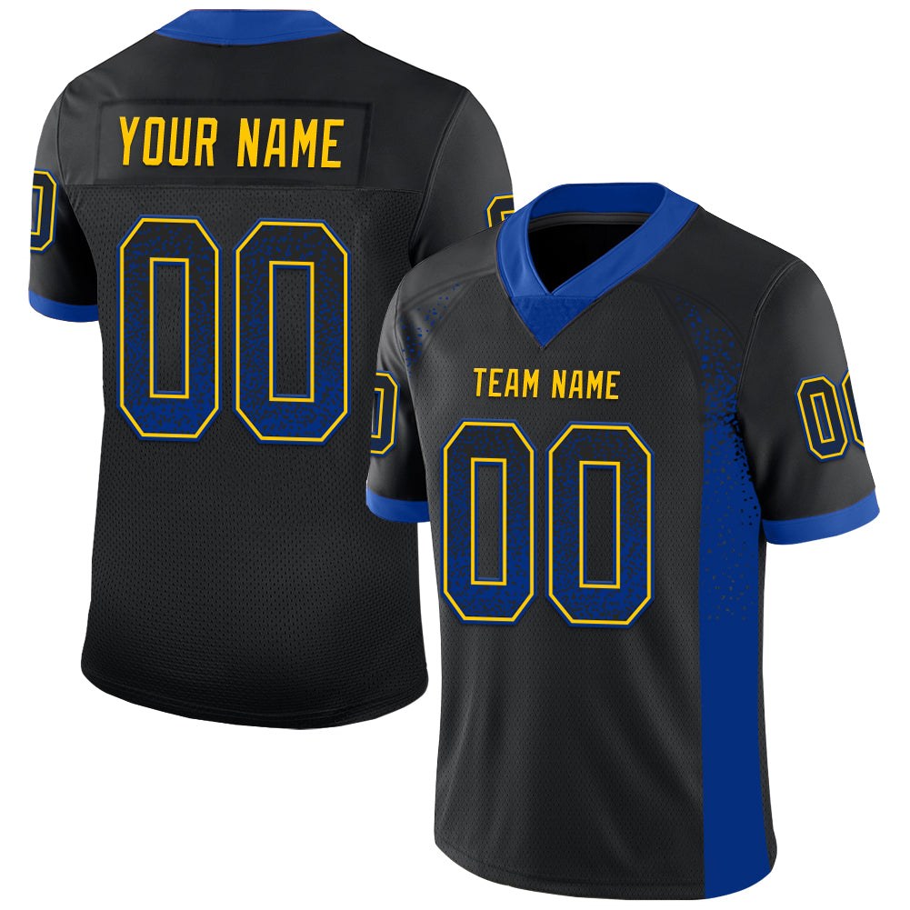Custom Black Royal-Yellow Drift Fashion Football Jersey photo 1