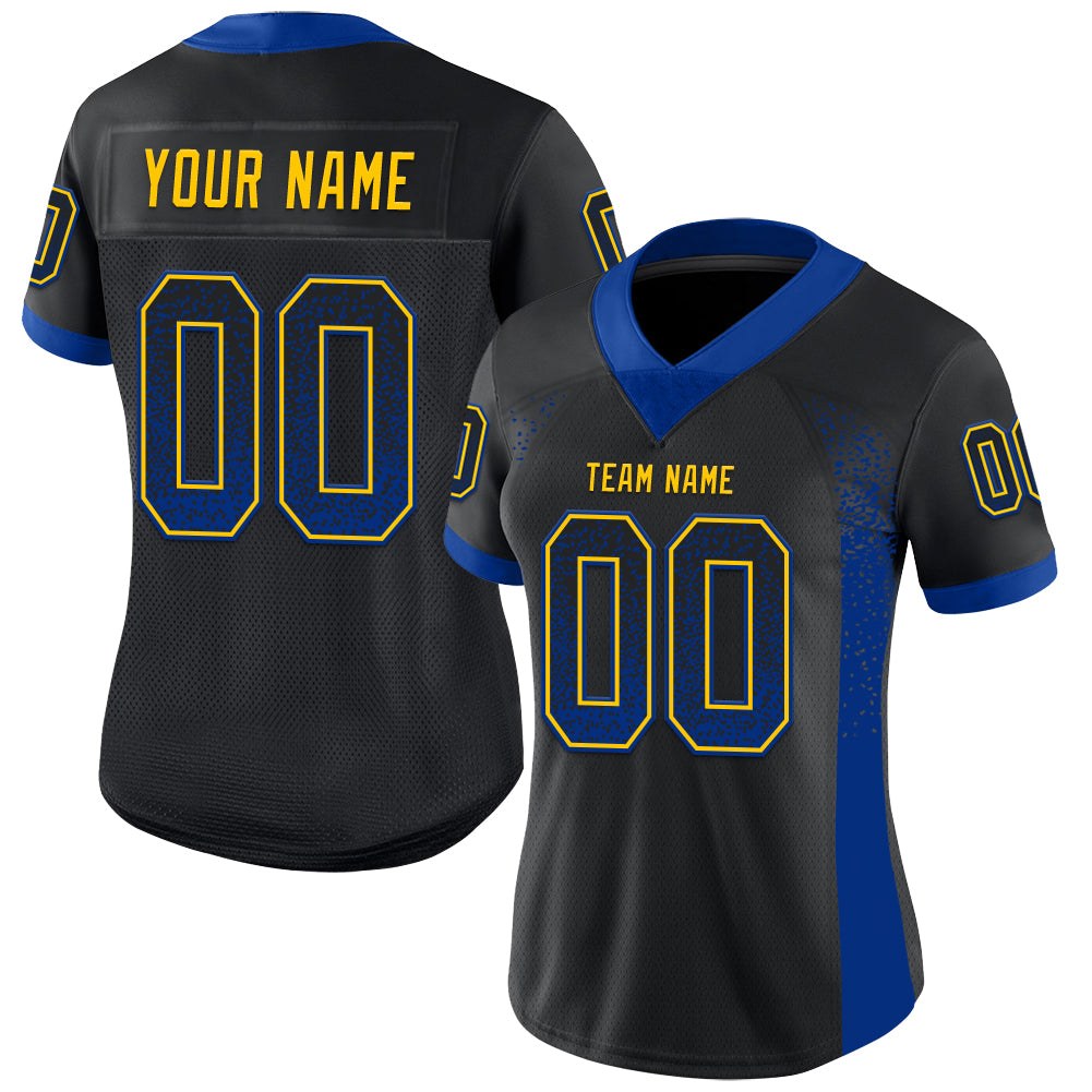 Custom Black Royal-Yellow Drift Fashion Football Jersey photo 2