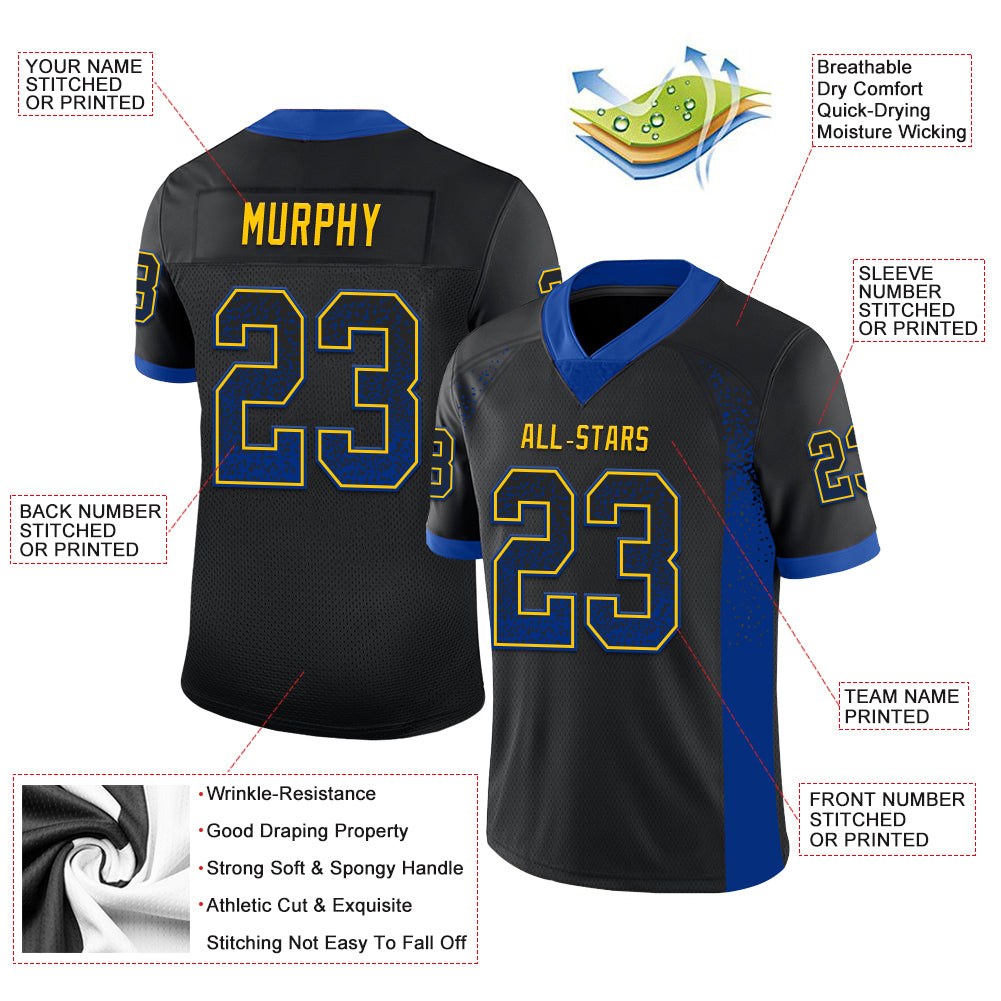 Custom Black Royal-Yellow Drift Fashion Football Jersey photo 3