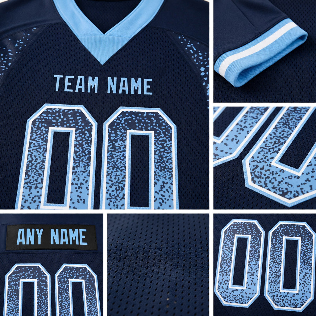 Custom Navy Light Blue-White Drift Fashion Football Jersey detail