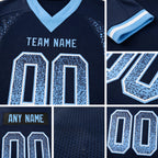 Custom Navy Light Blue-White Drift Fashion Football Jersey detail
