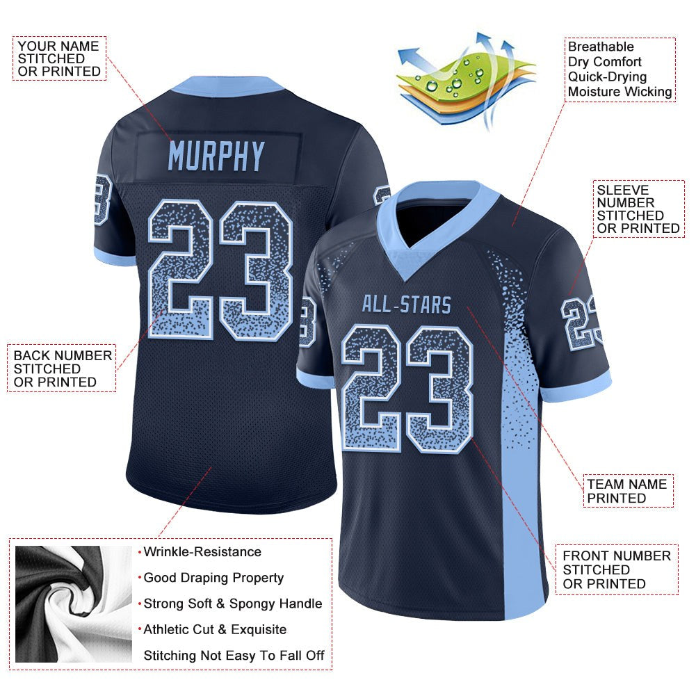Custom Navy Light Blue-White Drift Fashion Football Jersey photo 3