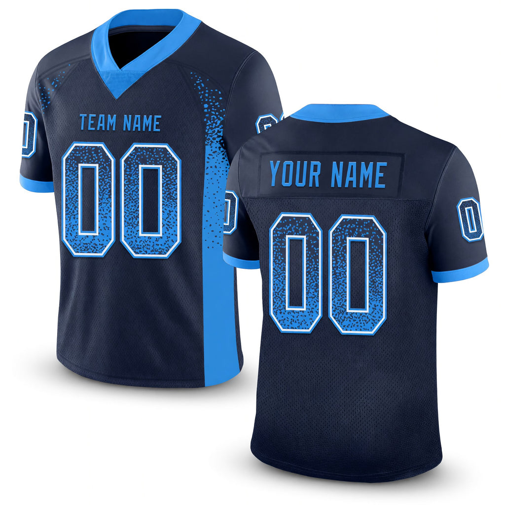 Custom Navy Powder Blue-White Drift Fashion Football Jersey