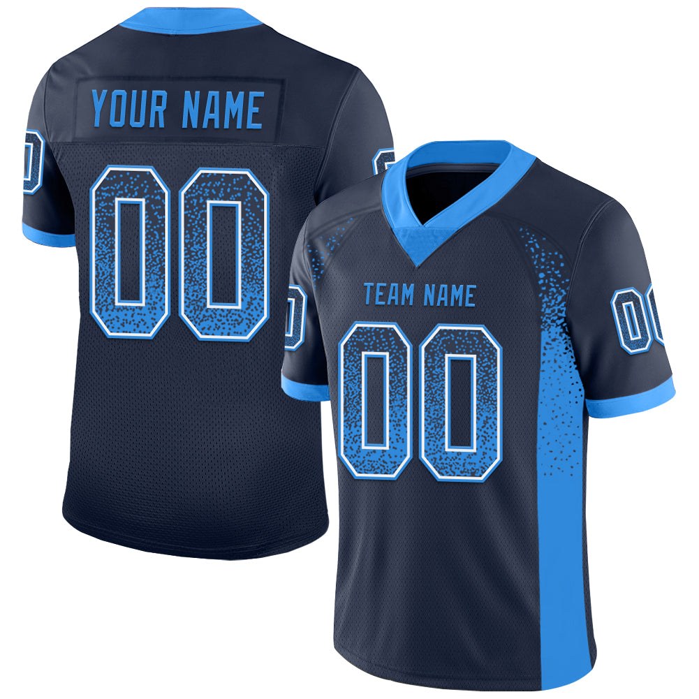 Custom Navy Powder Blue-White Drift Fashion Football Jersey photo 1