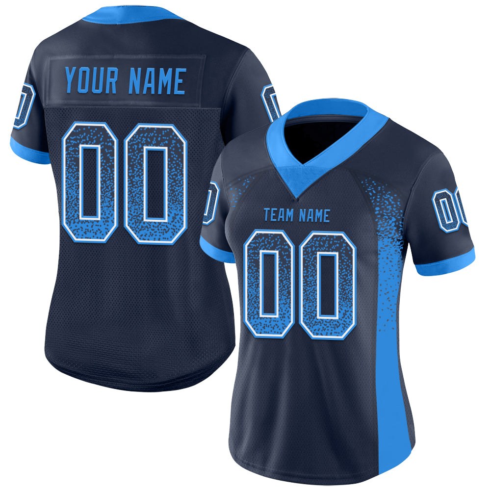 Custom Navy Powder Blue-White Drift Fashion Football Jersey photo 2