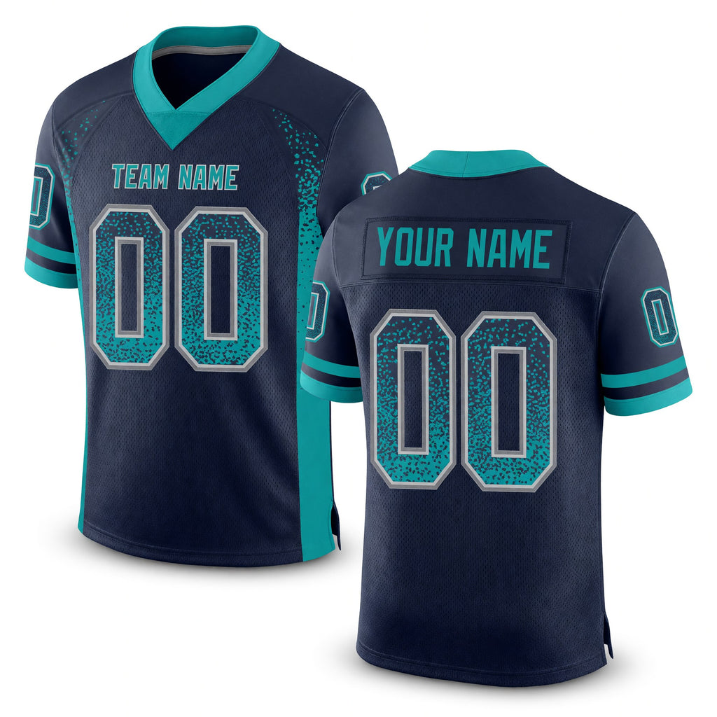 Custom Navy Teal-Gray Drift Fashion Football Jersey