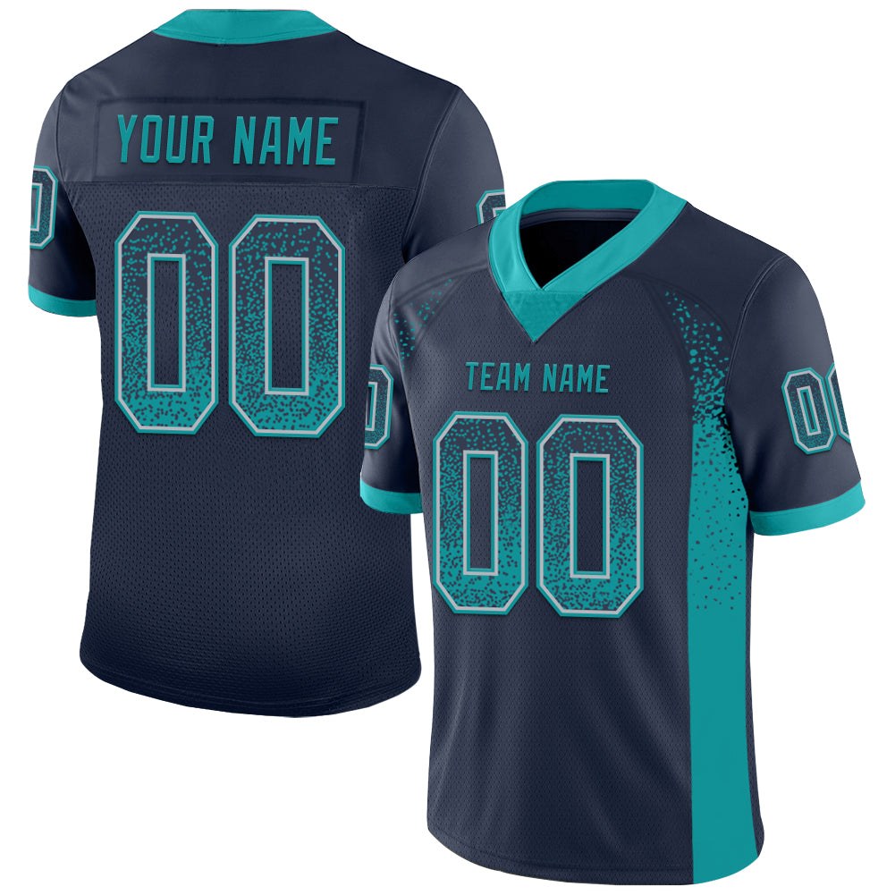 Custom Navy Teal-Gray Drift Fashion Football Jersey photo 1