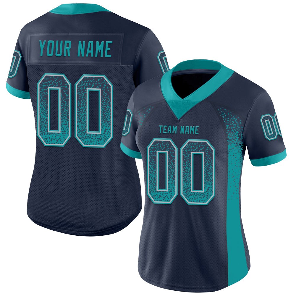 Custom Navy Teal-Gray Drift Fashion Football Jersey photo 2