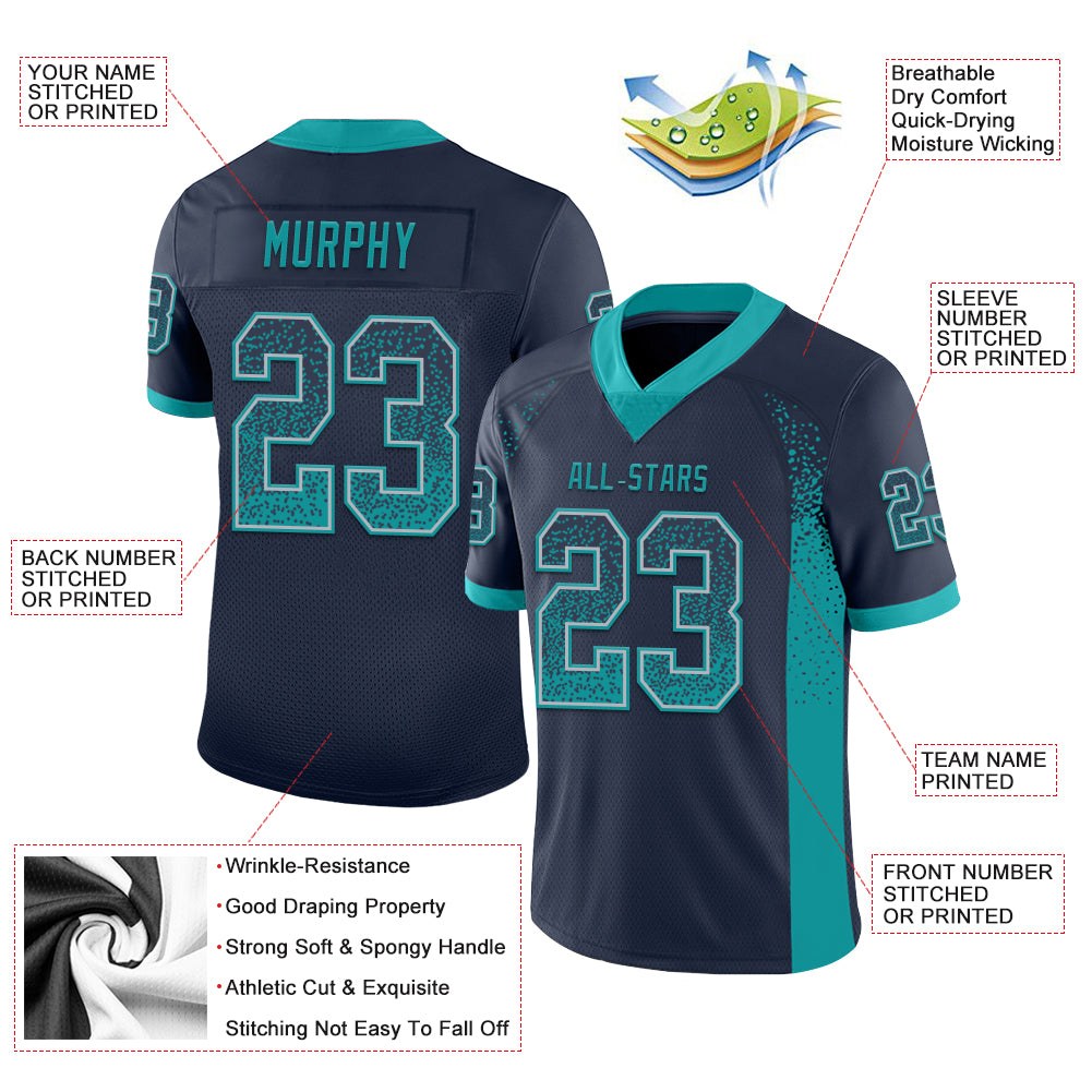 Custom Navy Teal-Gray Drift Fashion Football Jersey photo 3
