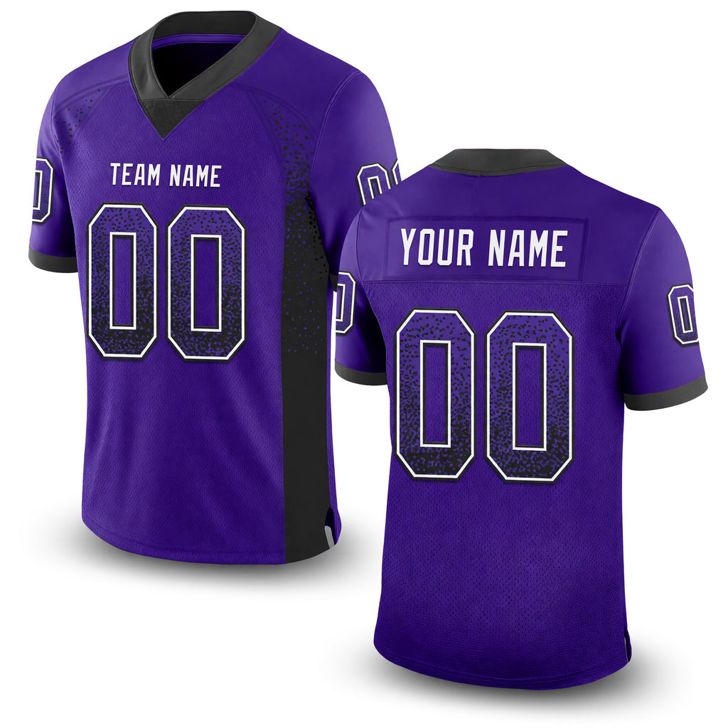 Custom Purple Black-White Drift Fashion Football Jersey