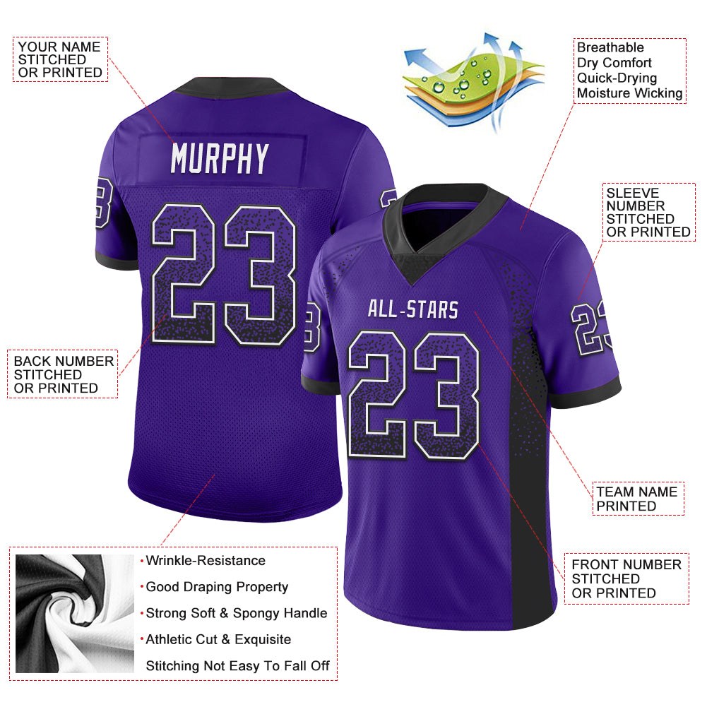 Custom Purple Black-White Drift Fashion Football Jersey photo 3