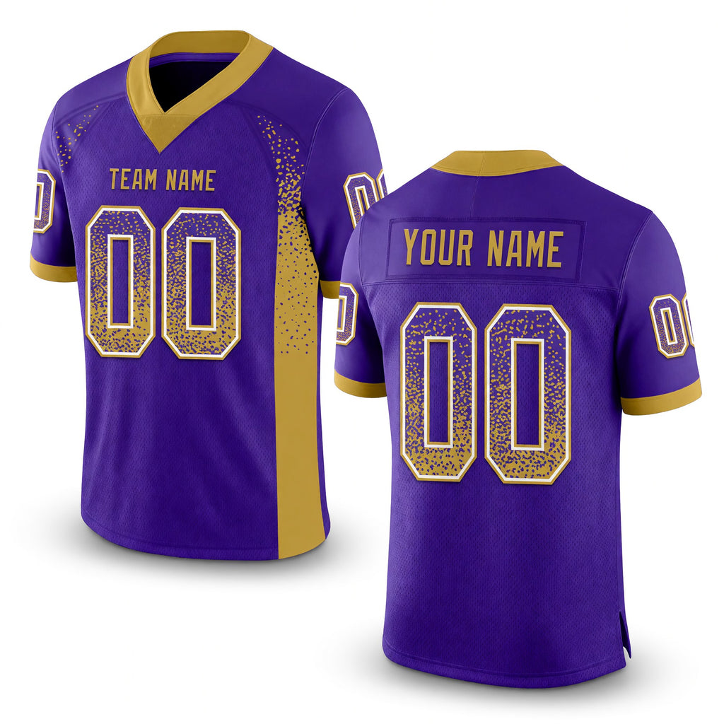 Custom Purple Old Gold-White Drift Fashion Football Jersey