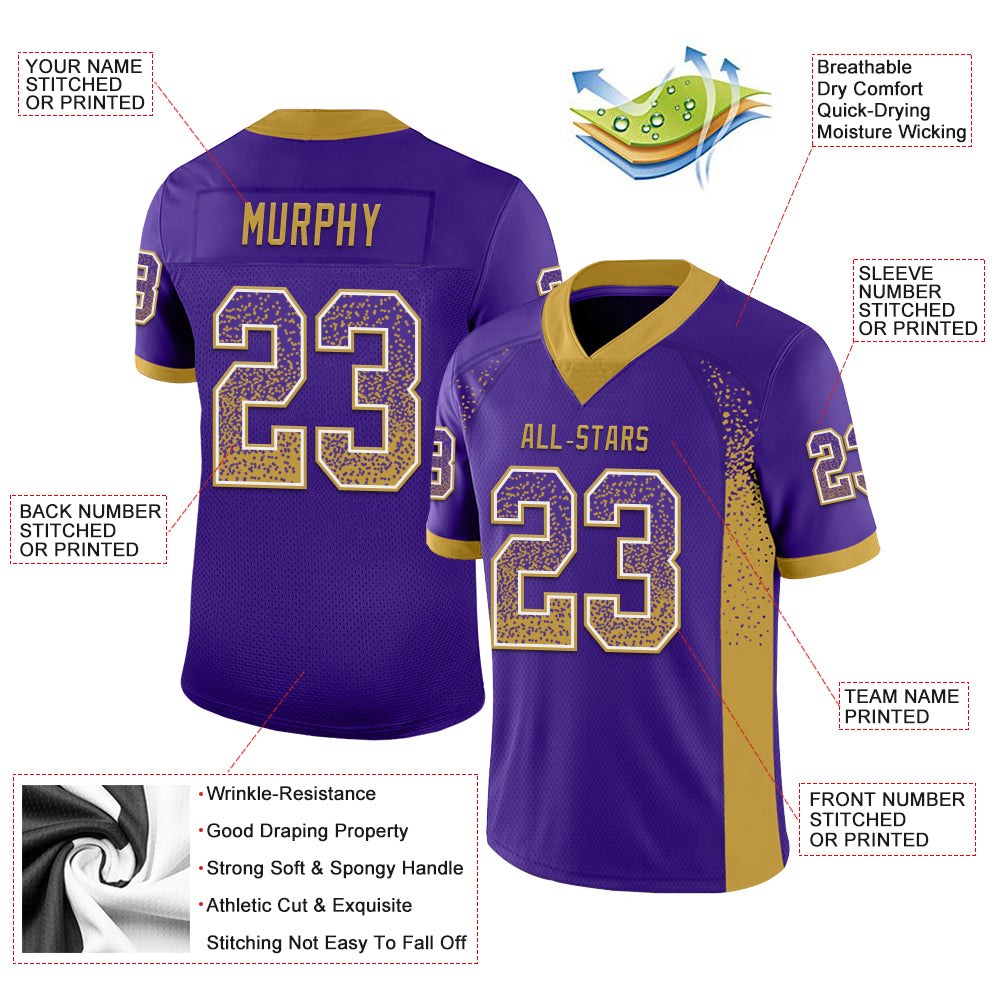 Custom Purple Old Gold-White Drift Fashion Football Jersey photo 3
