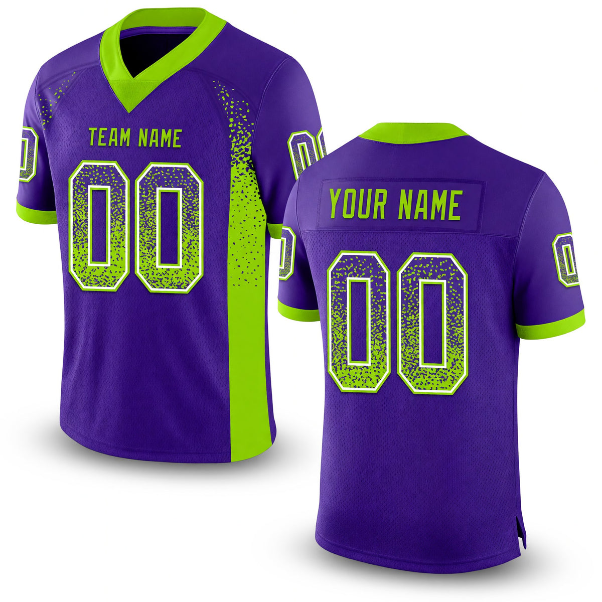Custom Purple Neon Green-White Drift Fashion Football Jersey