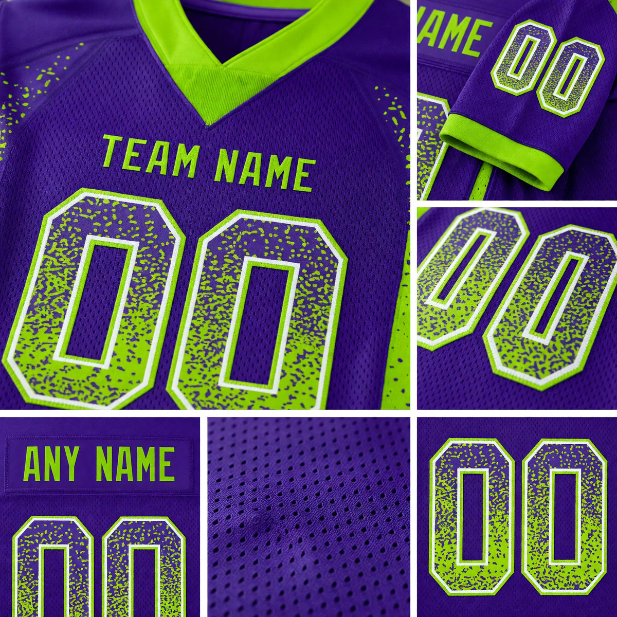 Custom Purple Neon Green-White Drift Fashion Football Jersey detail