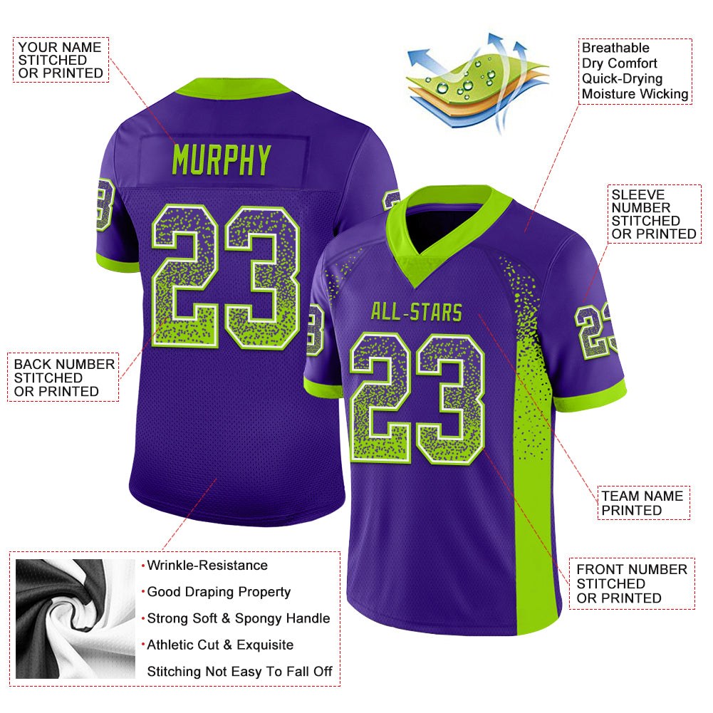 Custom Purple Neon Green-White Drift Fashion Football Jersey photo 3