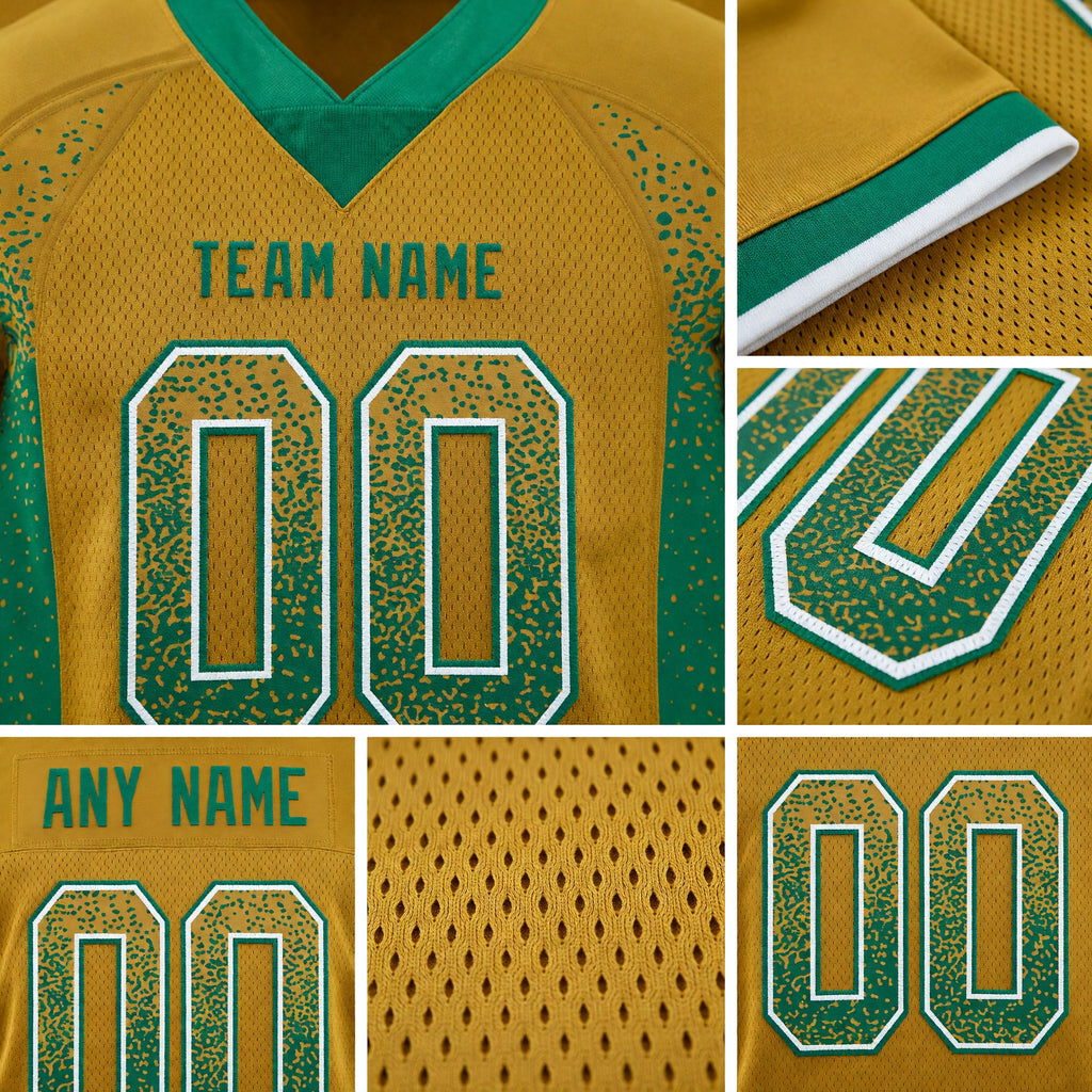 Custom Old Gold Kelly Green-White Drift Fashion Football Jersey detail