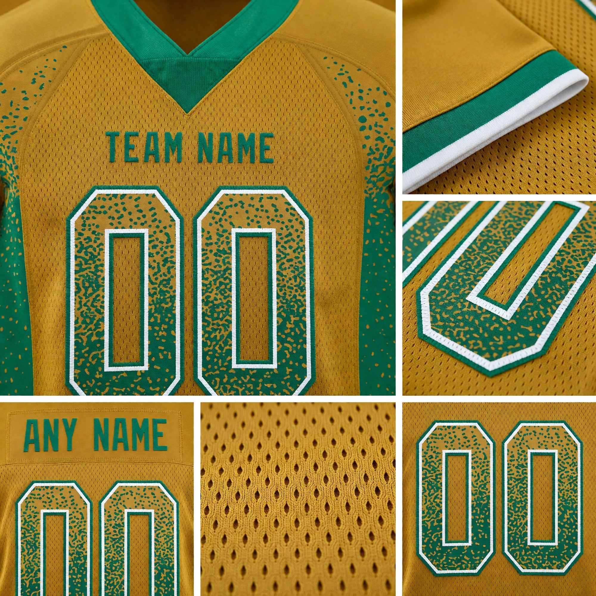 Custom Old Gold Kelly Green-White Drift Fashion Football Jersey detail