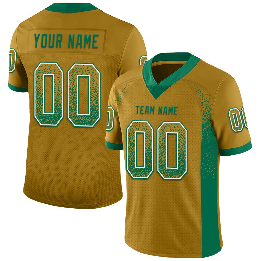 Custom Old Gold Kelly Green-White Drift Fashion Football Jersey photo 1