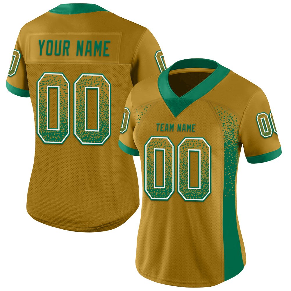 Custom Old Gold Kelly Green-White Drift Fashion Football Jersey photo 2