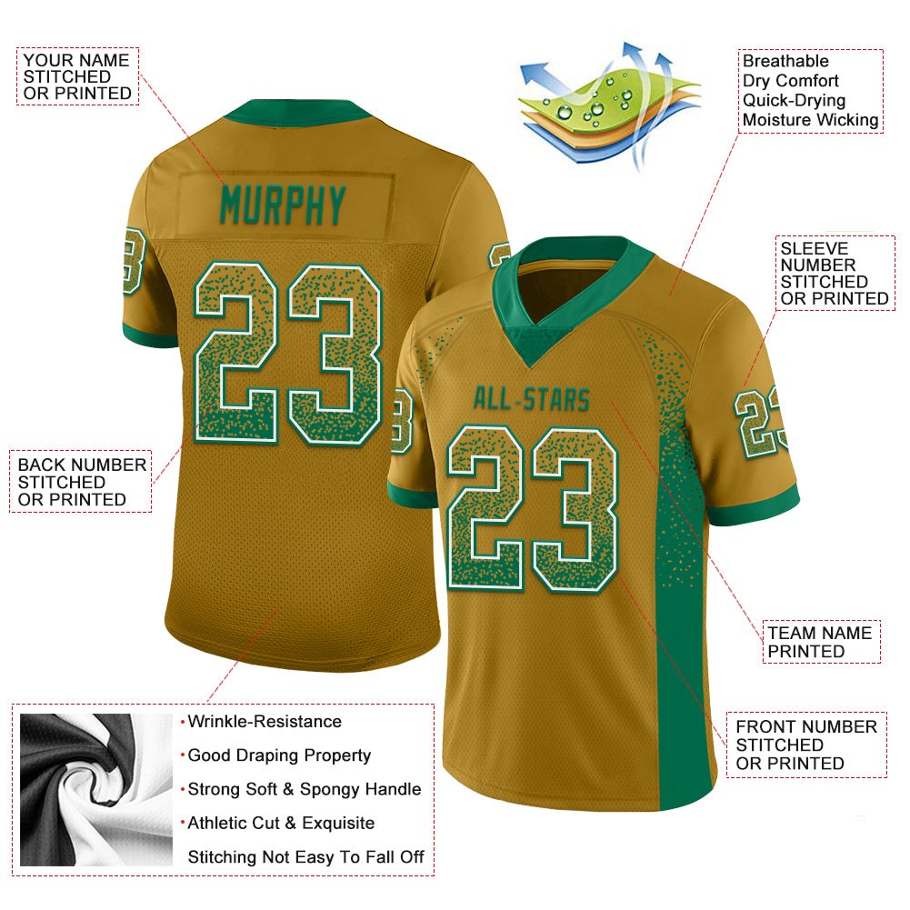 Custom Old Gold Kelly Green-White Drift Fashion Football Jersey photo 3