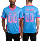 Custom Powder Blue Pink-White Drift Fashion Football Jersey worn front and back