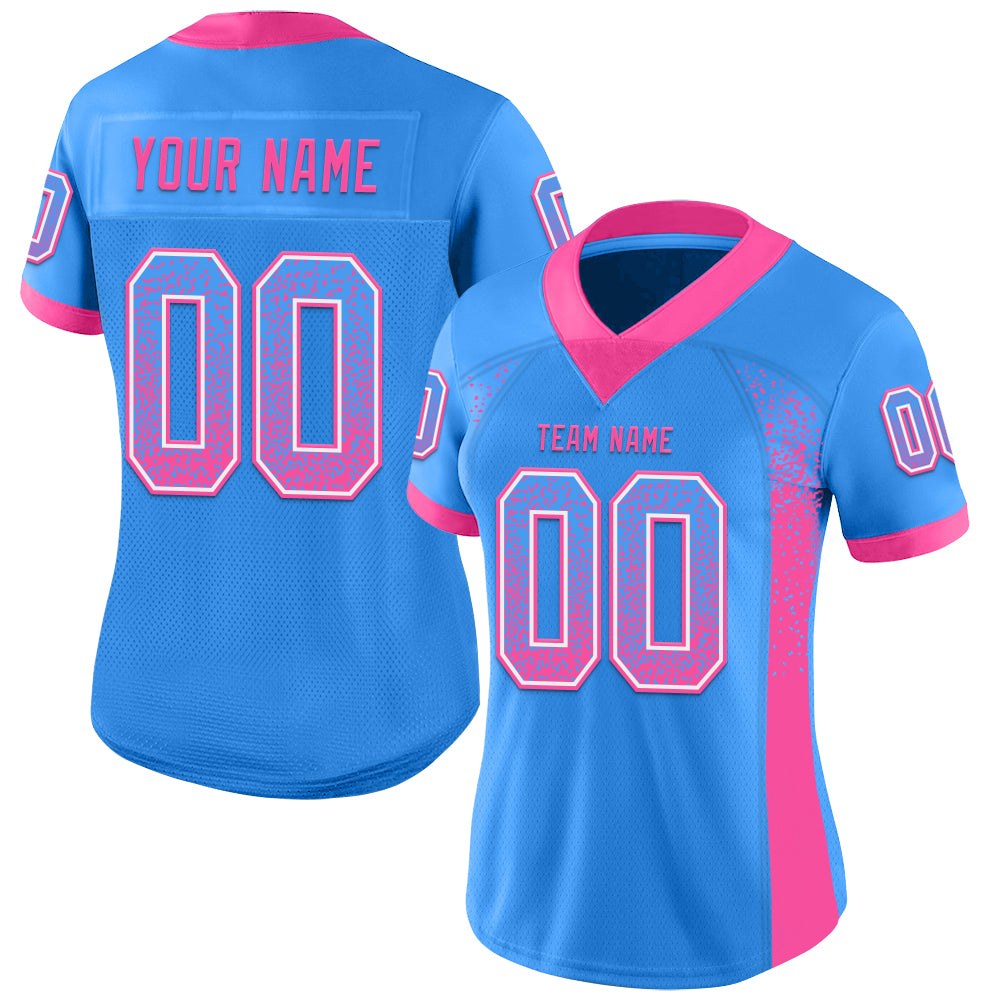Custom Powder Blue Pink-White Drift Fashion Football Jersey photo 2