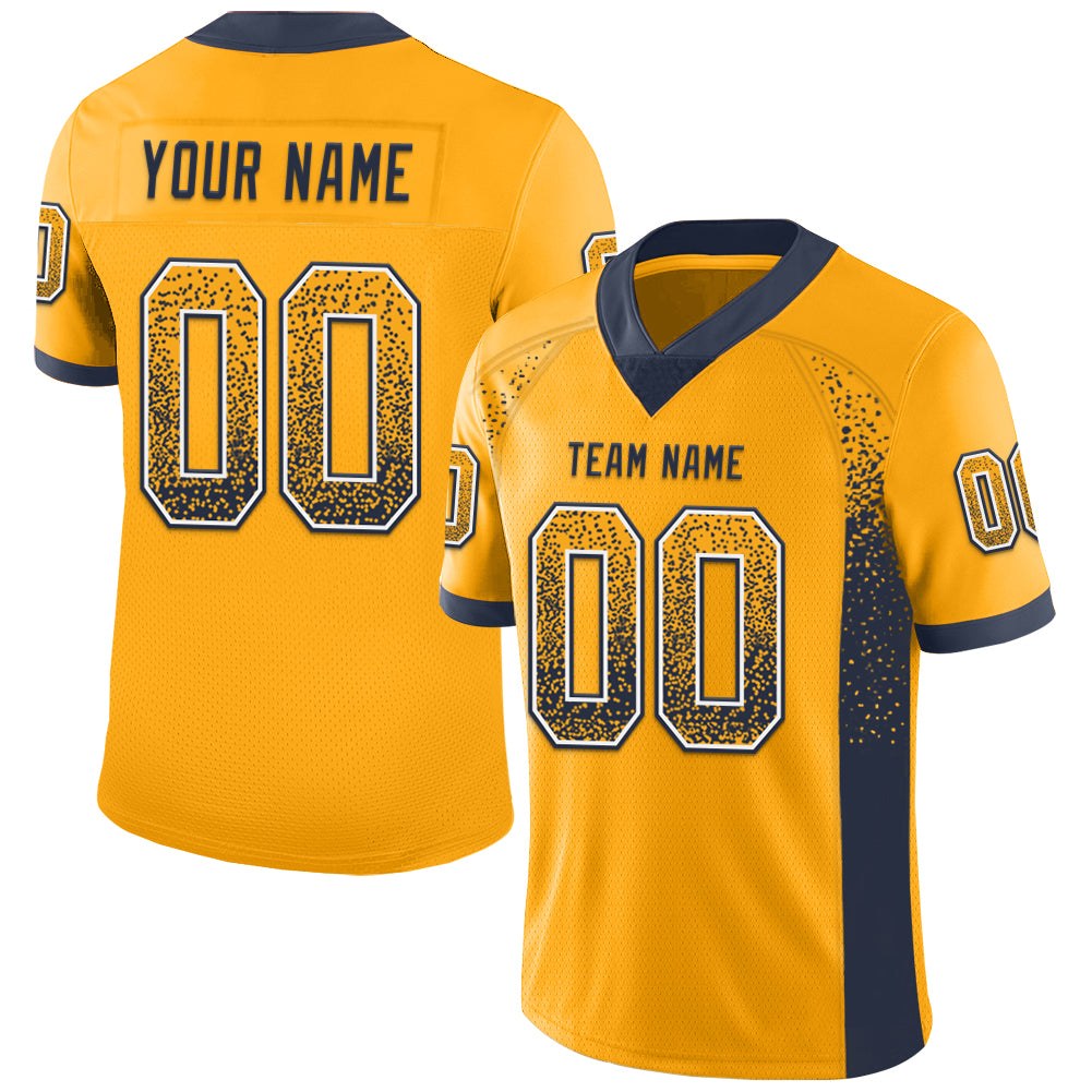 Custom Gold Navy-White Drift Fashion Football Jersey