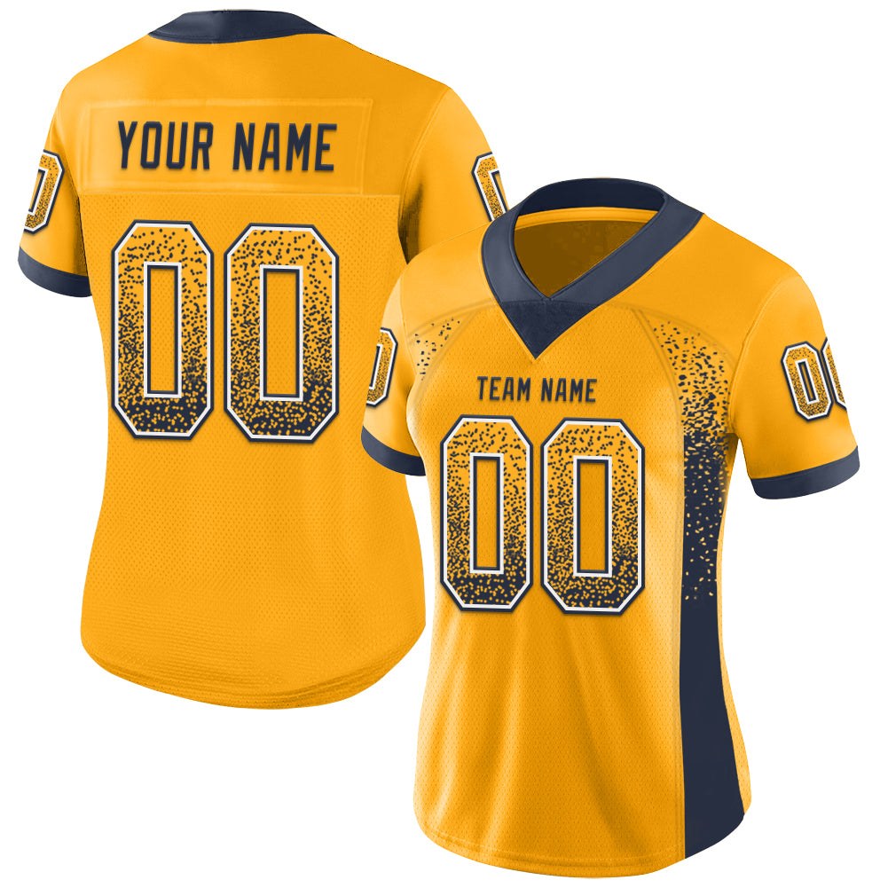 Custom Gold Navy-White Drift Fashion Football Jersey photo 2