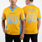 Custom Gold Powder Blue-White Drift Fashion Football Jersey worn front and back