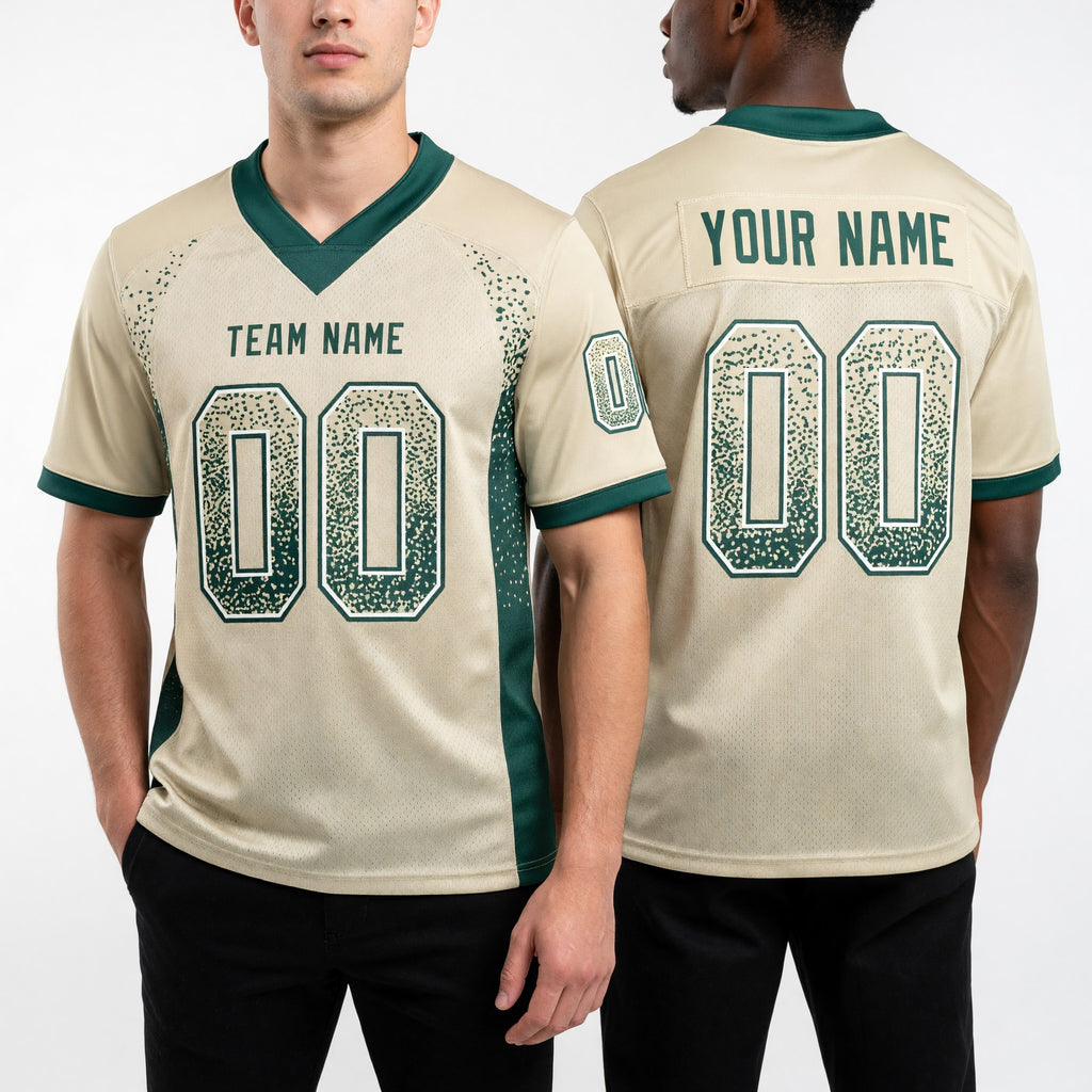 Custom Vegas Gold Green-White Drift Fashion Football Jersey worn front and back