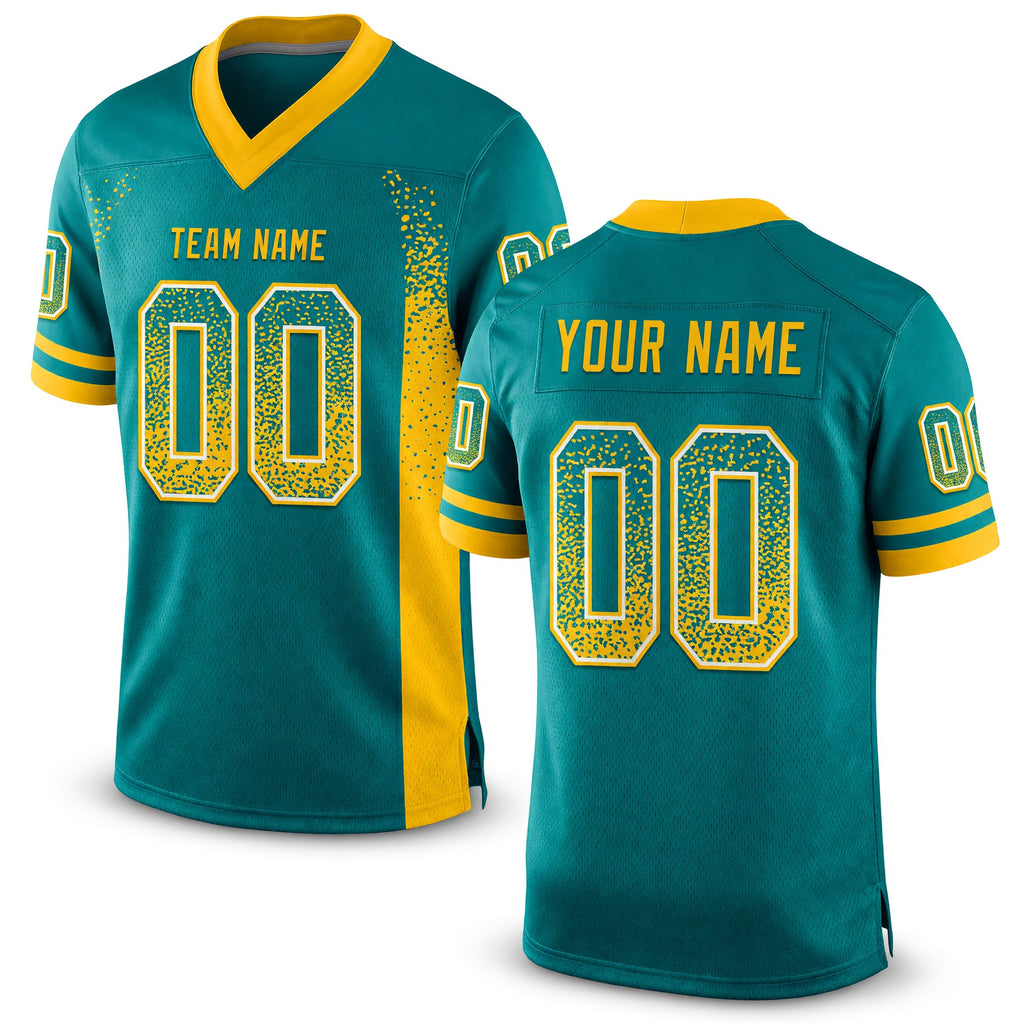 Custom Teal Gold-White Drift Fashion Football Jersey