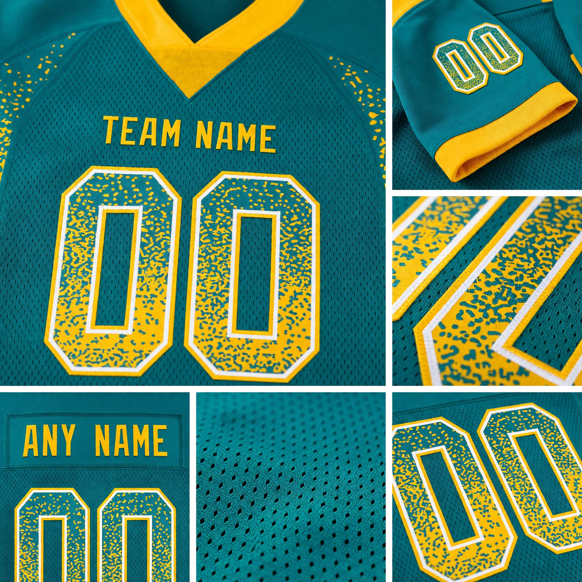 Custom Teal Gold-White Drift Fashion Football Jersey detail