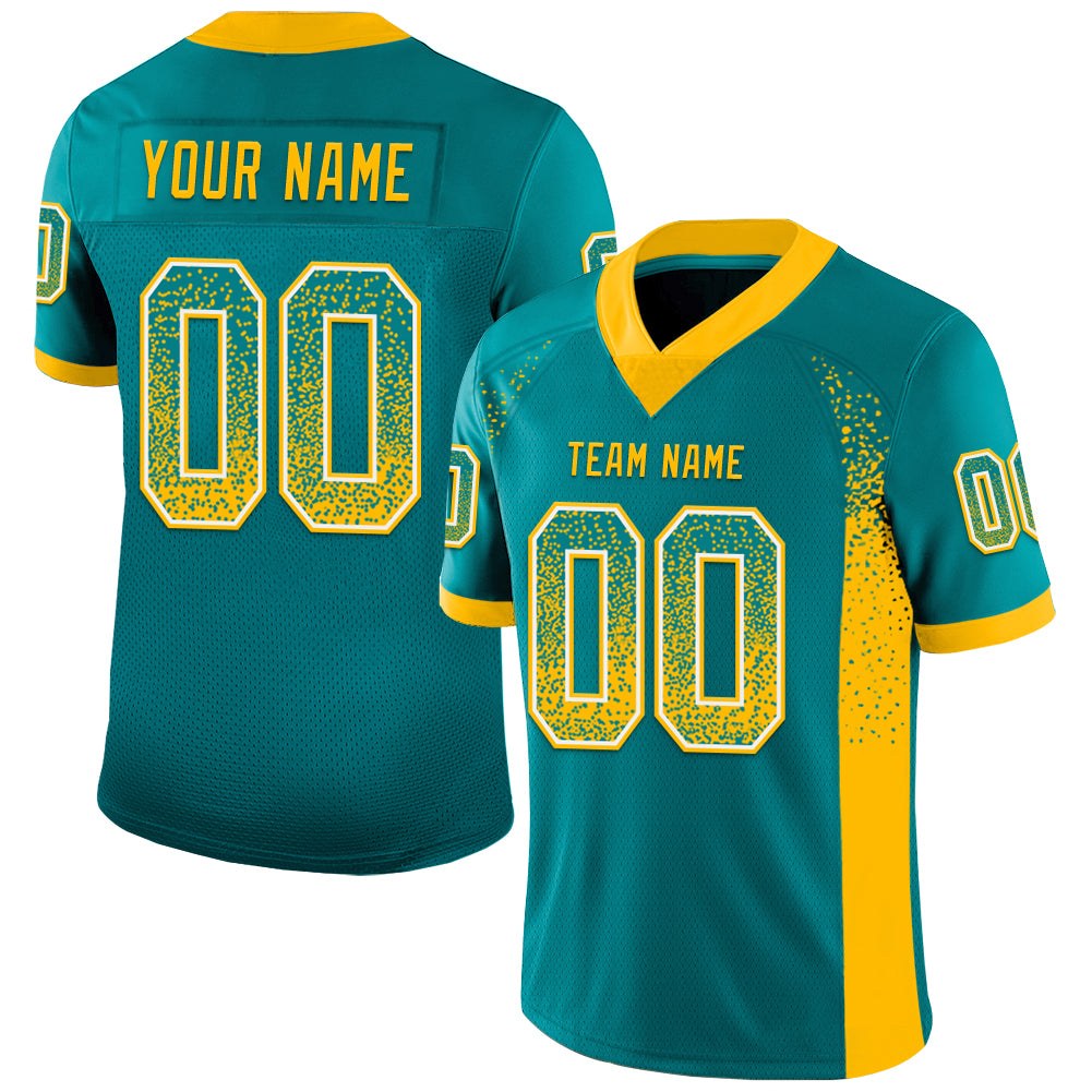 Custom Teal Gold-White Drift Fashion Football Jersey photo 1