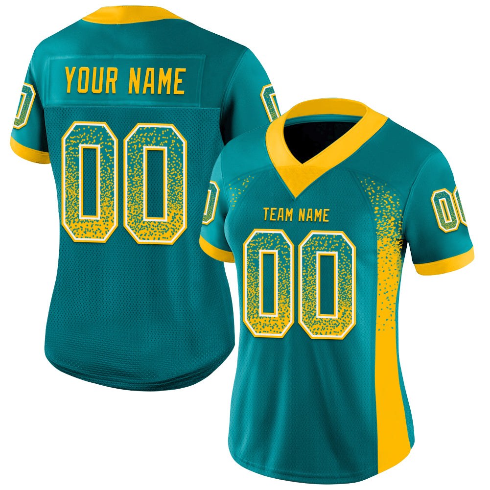 Custom Teal Gold-White Drift Fashion Football Jersey photo 2