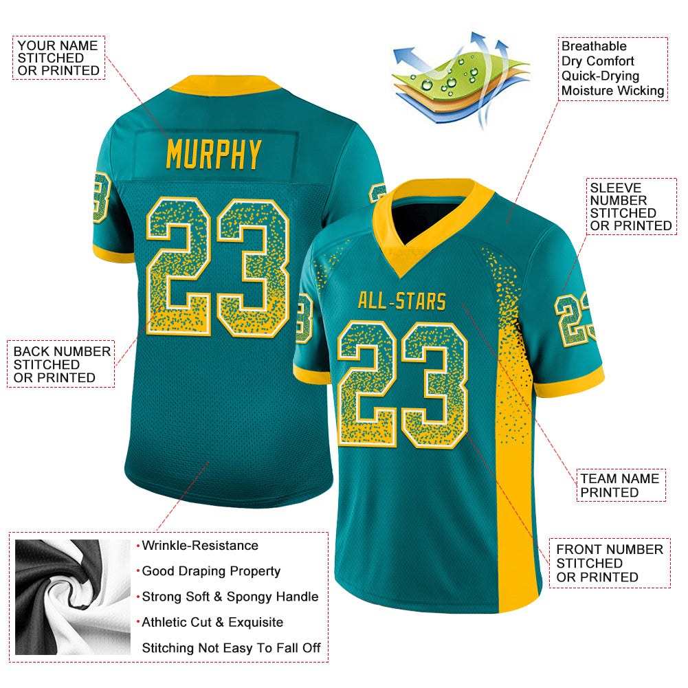 Custom Teal Gold-White Drift Fashion Football Jersey photo 3