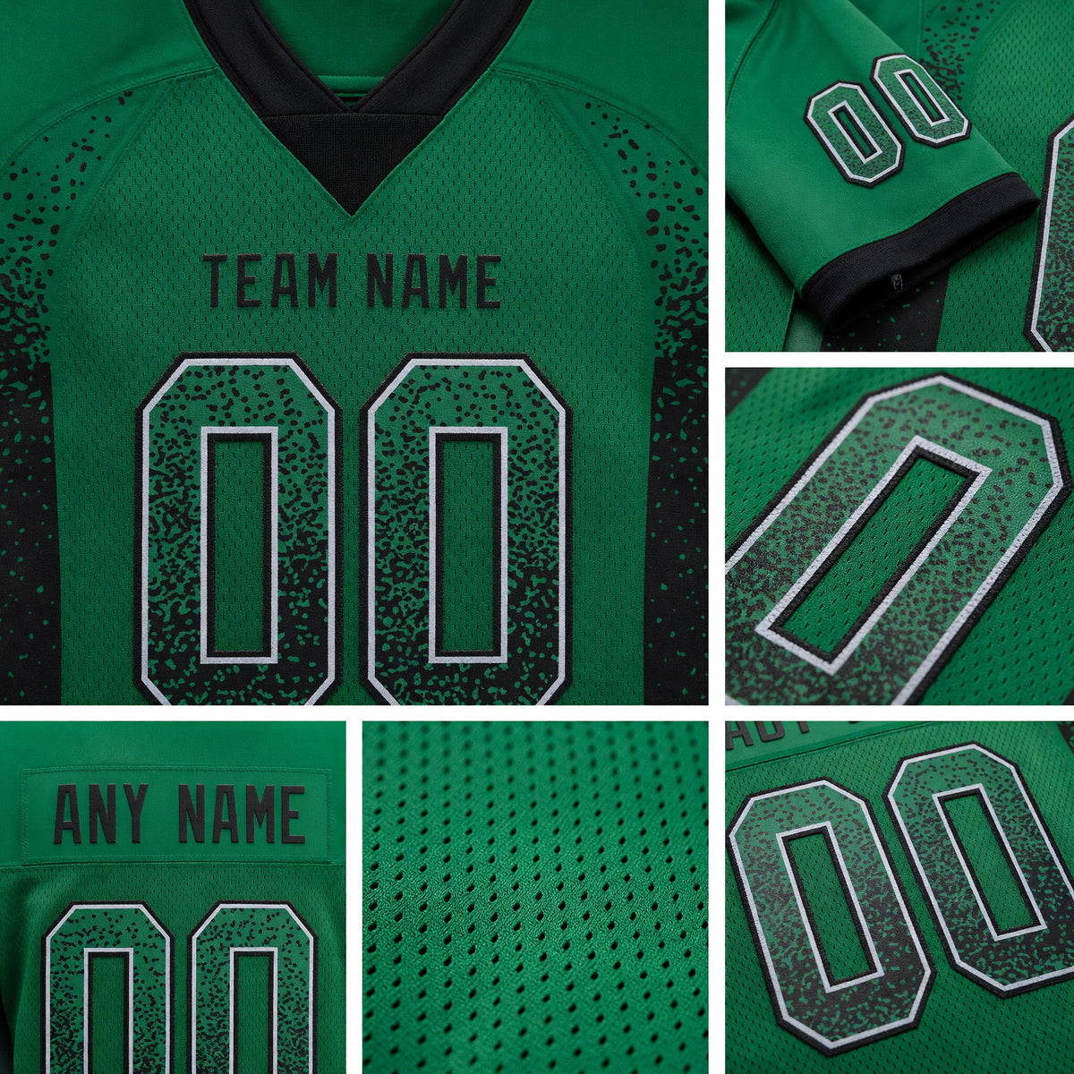 Custom Kelly Green Black-Gray Drift Fashion Football Jersey detail