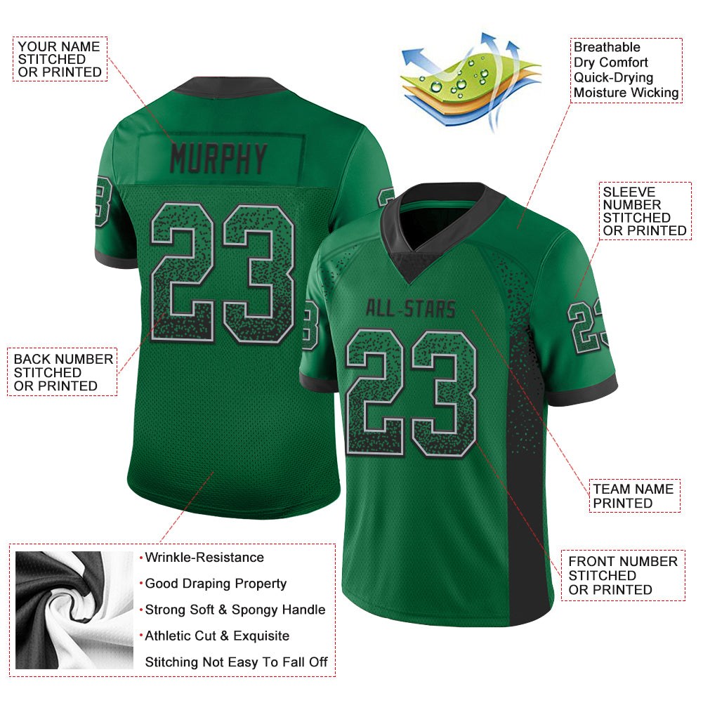 Custom Kelly Green Black-Gray Drift Fashion Football Jersey photo 3