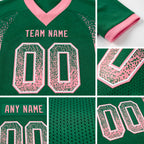 Custom Kelly Green Medium Pink-White Drift Fashion Football Jersey detail