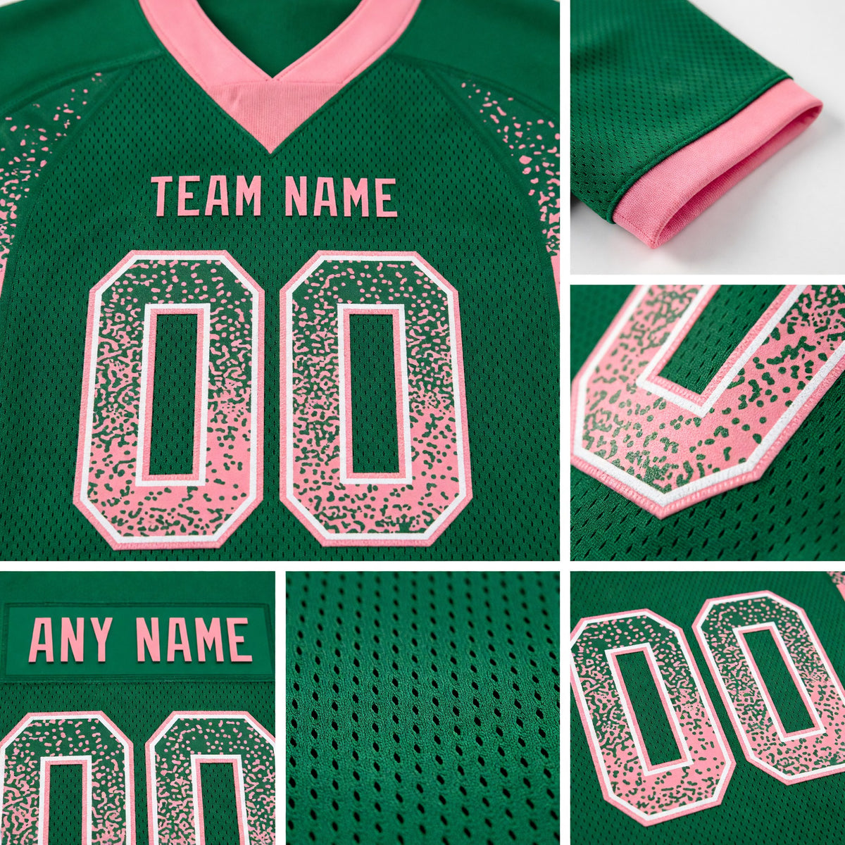 Custom Kelly Green Medium Pink-White Drift Fashion Football Jersey detail