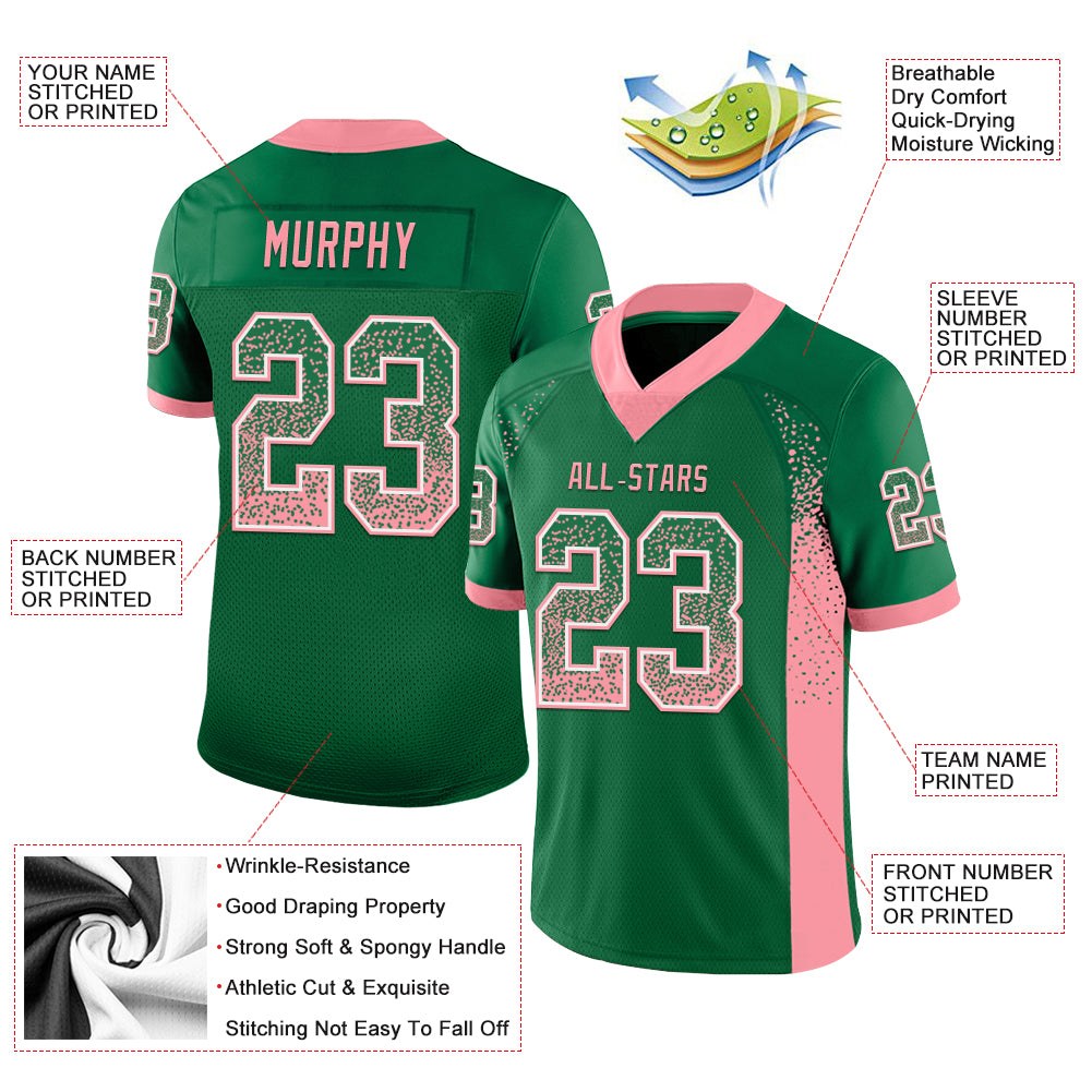 Custom Kelly Green Medium Pink-White Drift Fashion Football Jersey photo 3