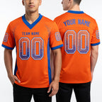Custom Orange Royal-White Drift Fashion Football Jersey worn front and back