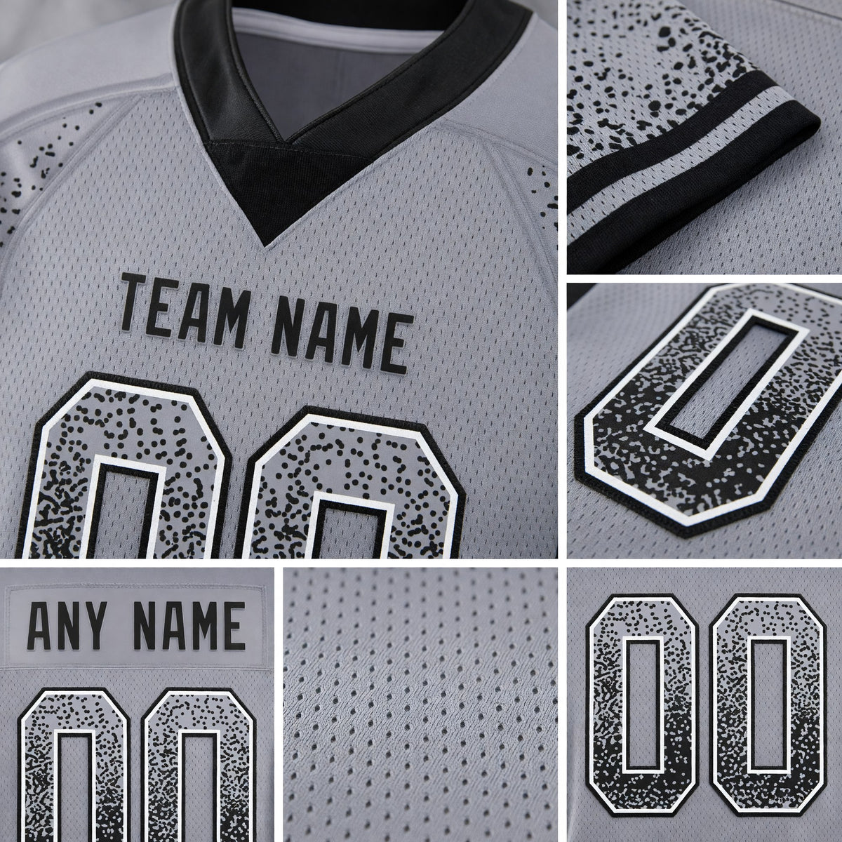 Custom Gray Black-White Drift Fashion Football Jersey detail