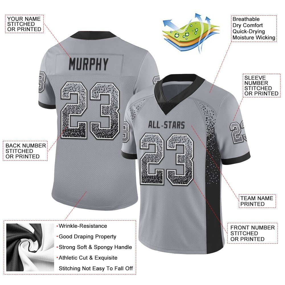 Custom Gray Black-White Drift Fashion Football Jersey photo 2