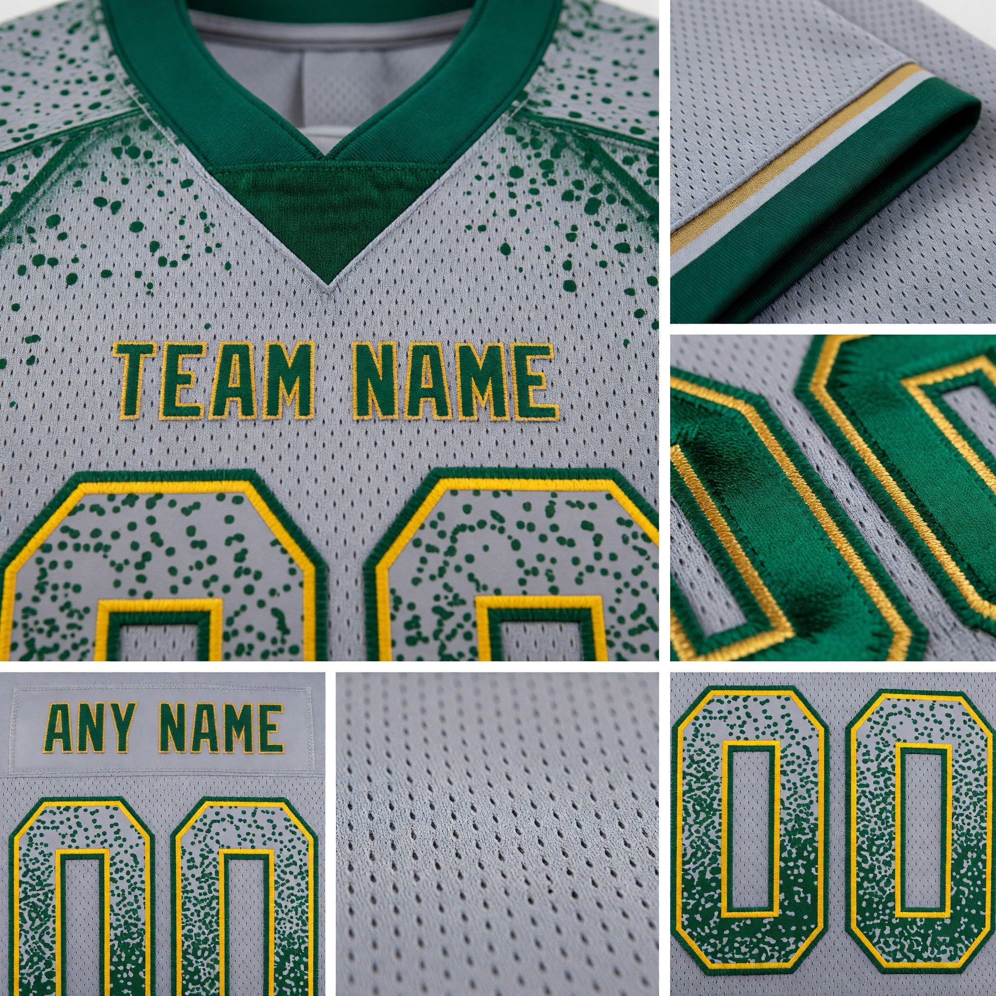 Custom Gray Green-Gold Drift Fashion Football Jersey detail