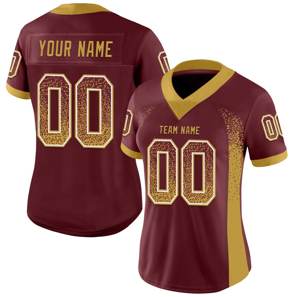 Custom Burgundy Old Gold-White Drift Fashion Football Jersey photo 2