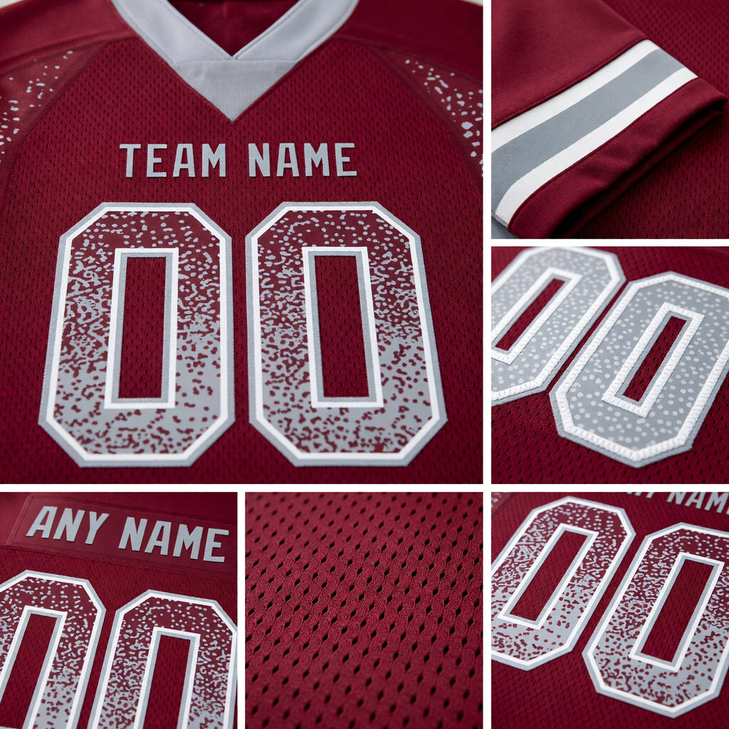 Custom Burgundy Gray-White Drift Fashion Football Jersey detail