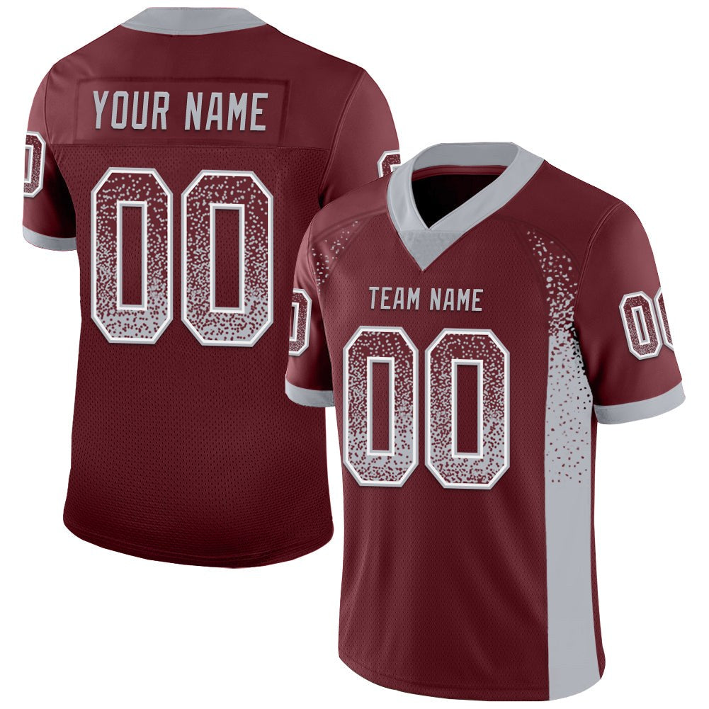 Custom Burgundy Gray-White Drift Fashion Football Jersey photo 1
