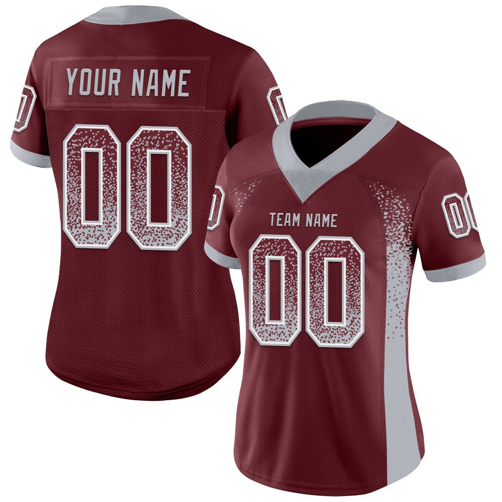 Custom Burgundy Gray-White Drift Fashion Football Jersey photo 2